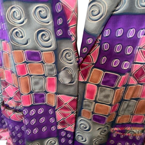 Vintage Retro abstract print one button Blazer Michael Taylor Petite Large - Picture 4 of 8